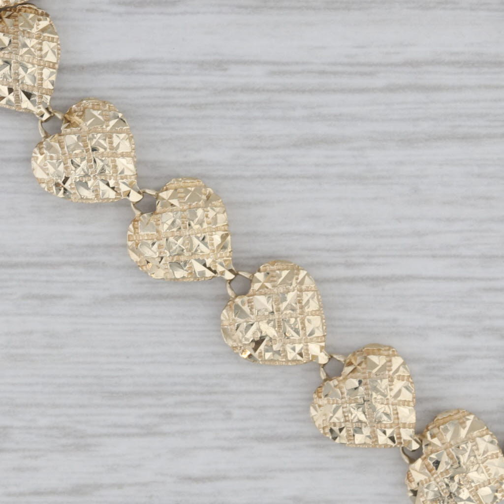Gray Etched Heart Link Bracelet 10k Yellow Gold 6 1/2" 8.4mm