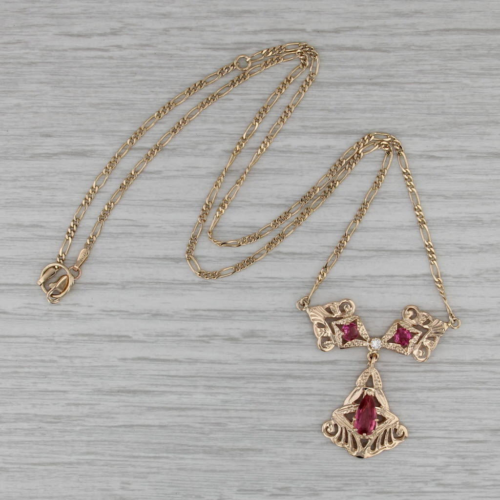 1.34ctw Pink Tourmaline Lavalier Necklace 14k Yellow Gold 20" Figaro Chain