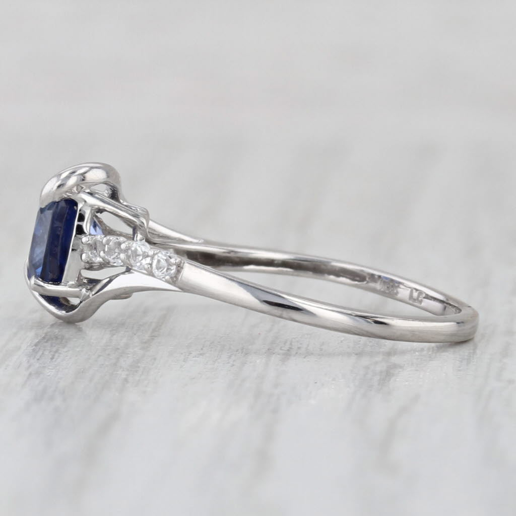 1.41ctw Lab Created Blue Sapphire White Topaz Ring 10k White Gold Size 7 Bypass