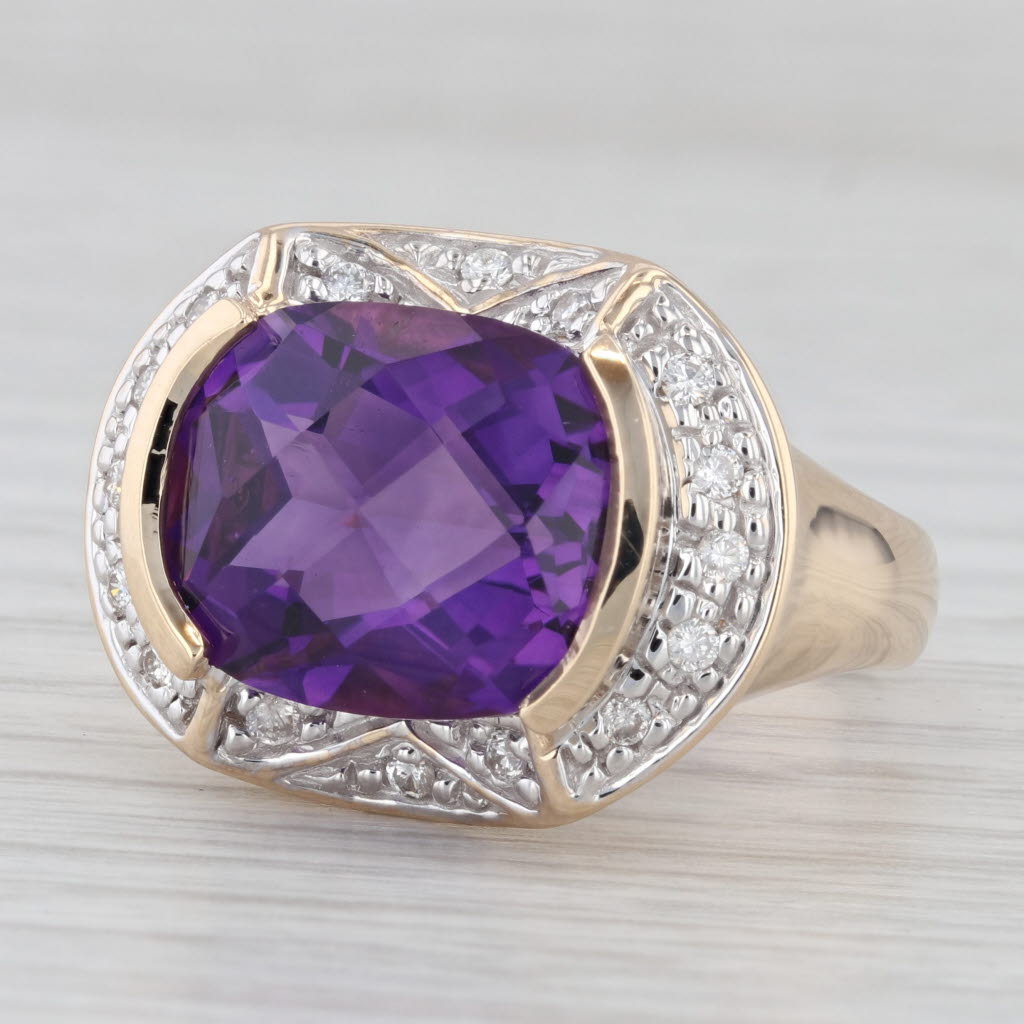 Gray 8.75ctw Amethyst Diamond Halo Ring 14k Yellow Gold Size 9 Cocktail