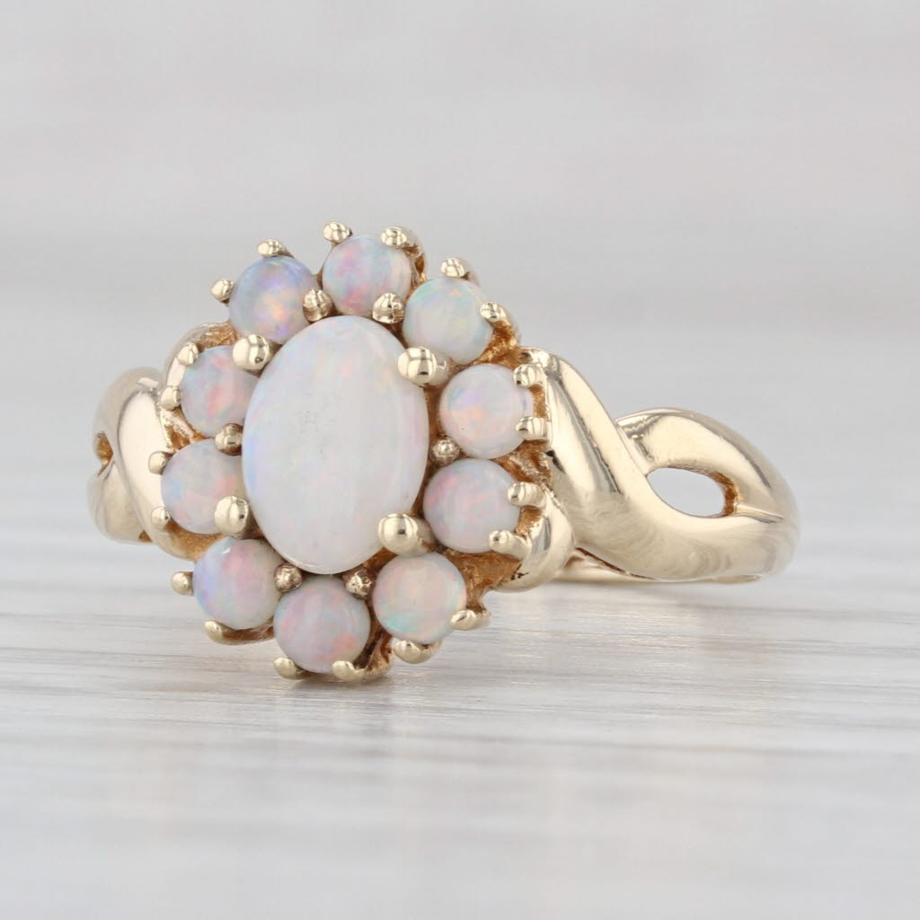 Opal Cabochon Halo Ring 10k Yellow Gold Size 6