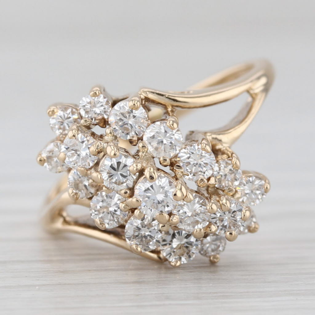 Light Gray 0.80ctw Diamond Cluster Bypass Ring 14k Yellow Gold Size 5.5 Cocktail