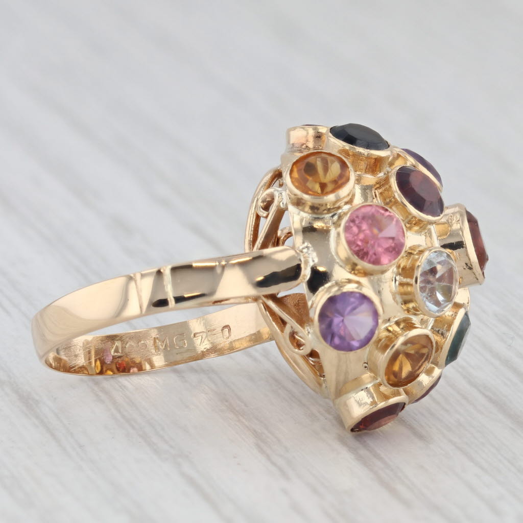 Light Gray Sputnik Gemstone Ring 18k Gold Amethyst Citrine Aquamarine Garnet Tourmaline