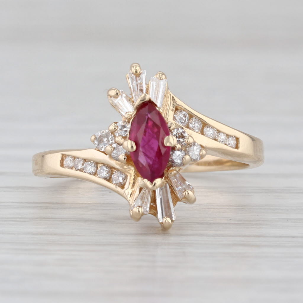 0.62ctw Lab Created Ruby Diamond Bypass Ring 14k Yellow Gold Size 7.5