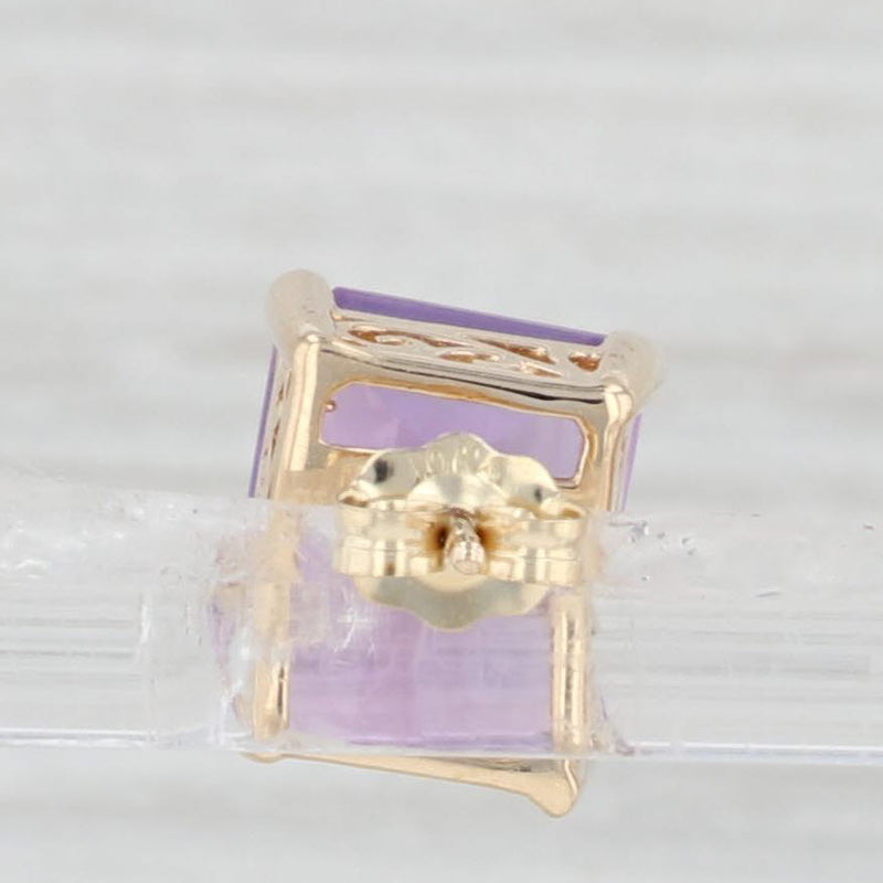 Light Gray 6.5ctw Amethyst Stud Earrings 10k Yellow Gold Emerald Cut Solitaires