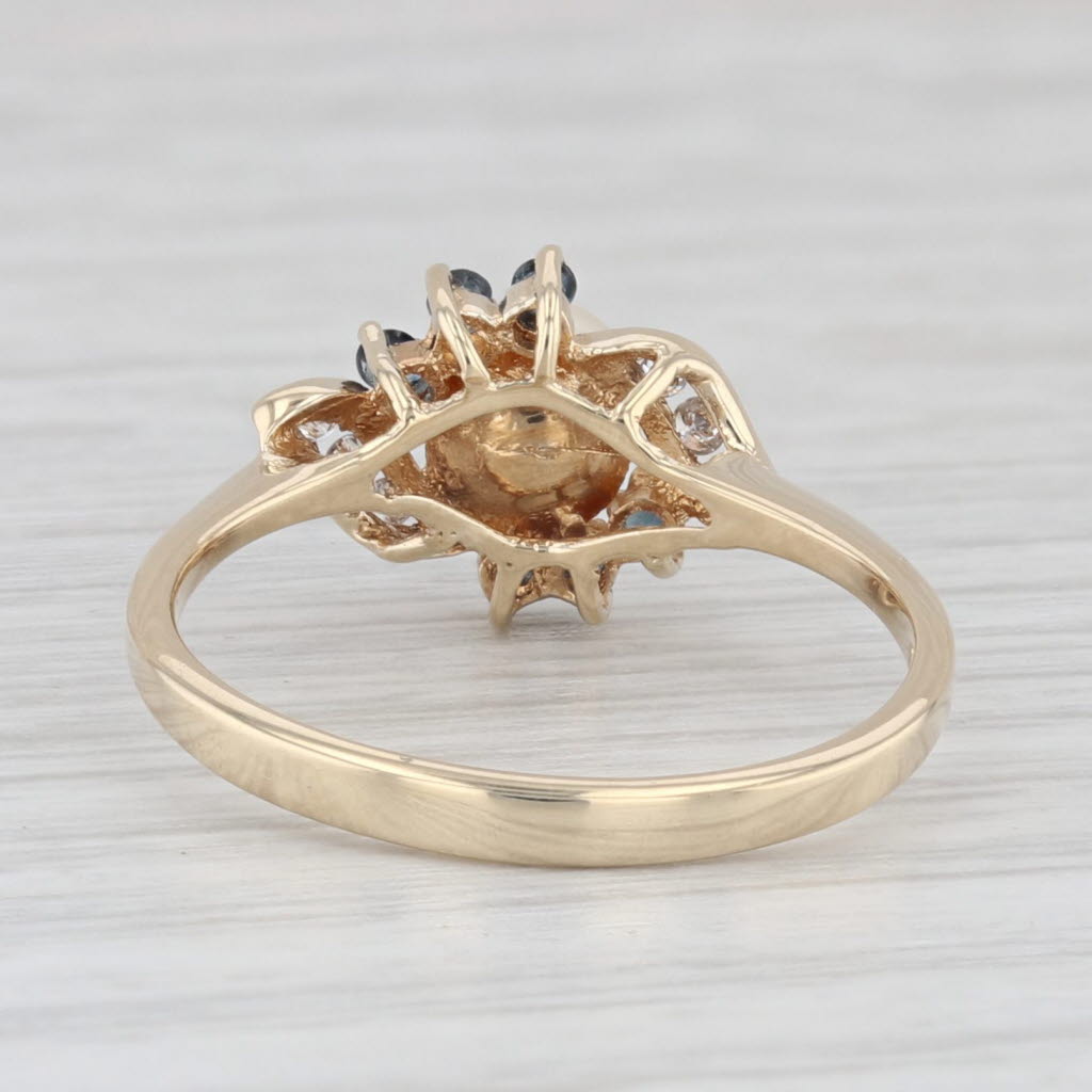 Light Gray 0.14ctw Cultured Pearl Blue Sapphire Diamond Ring 10k Yellow Gold Size 6.25