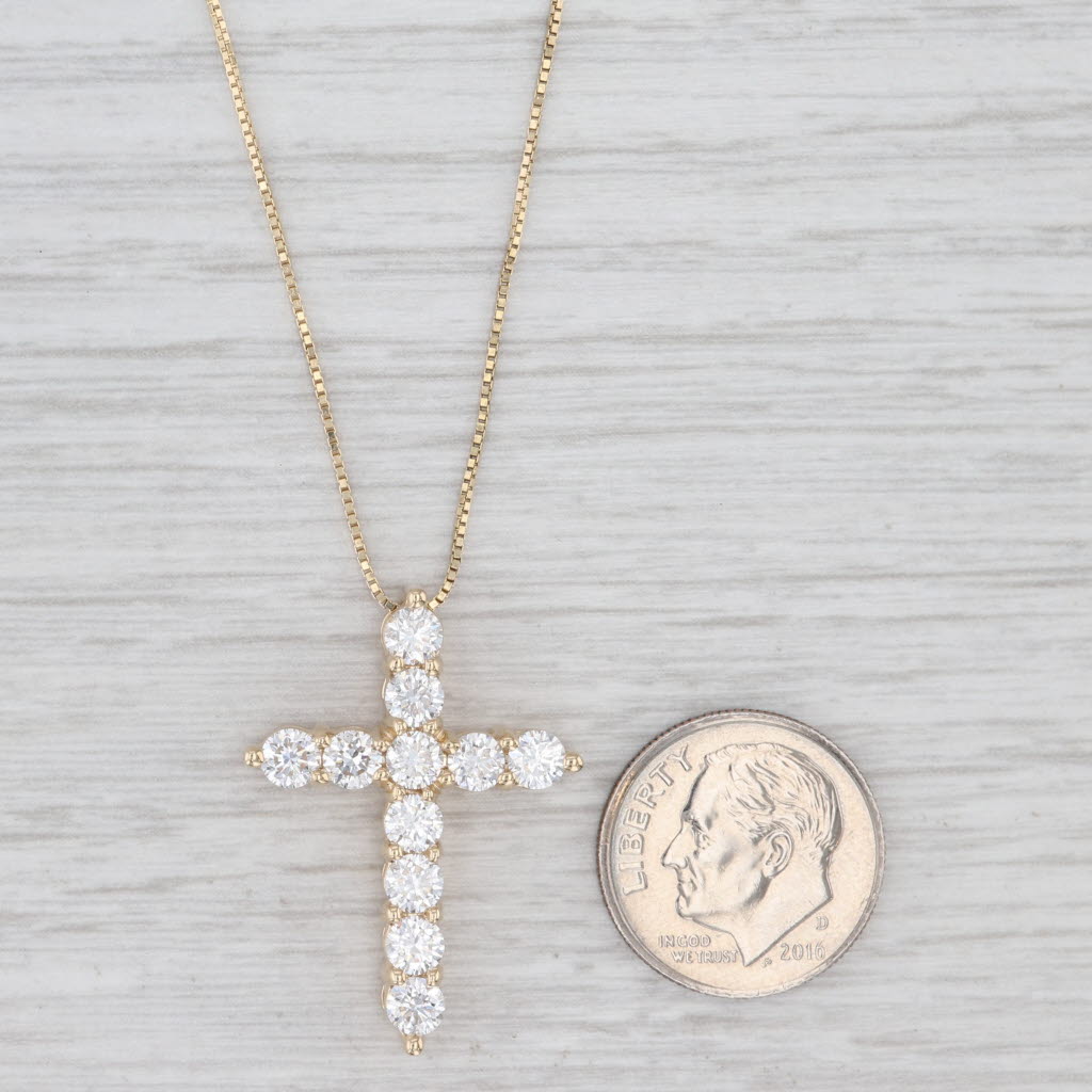Light Gray 2ctw Diamond Cross Pendant Necklace 14k Yellow Gold 18" Box Chain