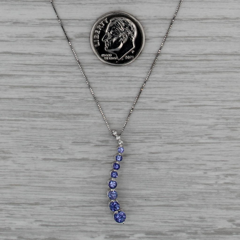 0.91ctw Tanzanite Diamond Journey Pendant Nedcklace 14k White Gold 18" Box Chain