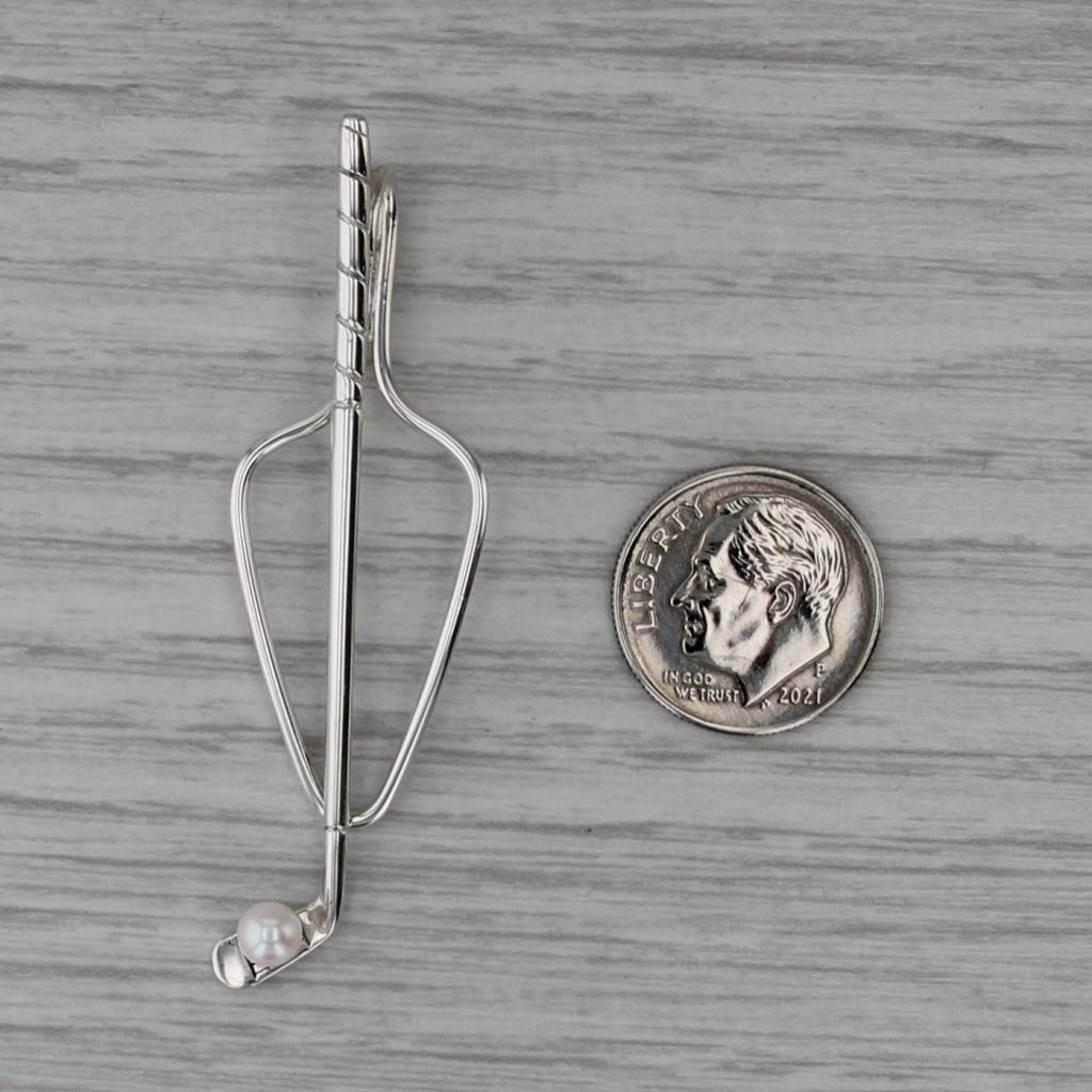 Tiffany & Co Golf Club Tie Bar Sterling Silver Cultured Pearl Box & Pouch