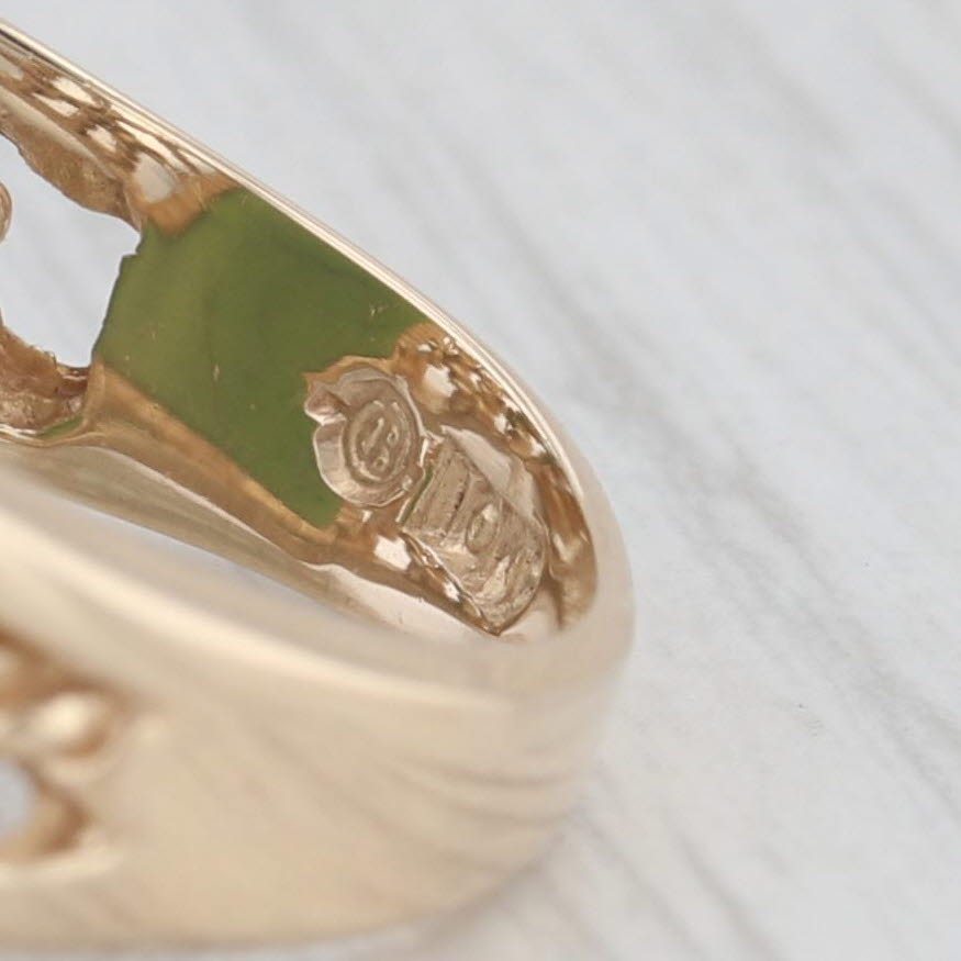 Light Gray Green Nephrite Jade Ring 10k Yellow Gold Size 10 Men's Signet