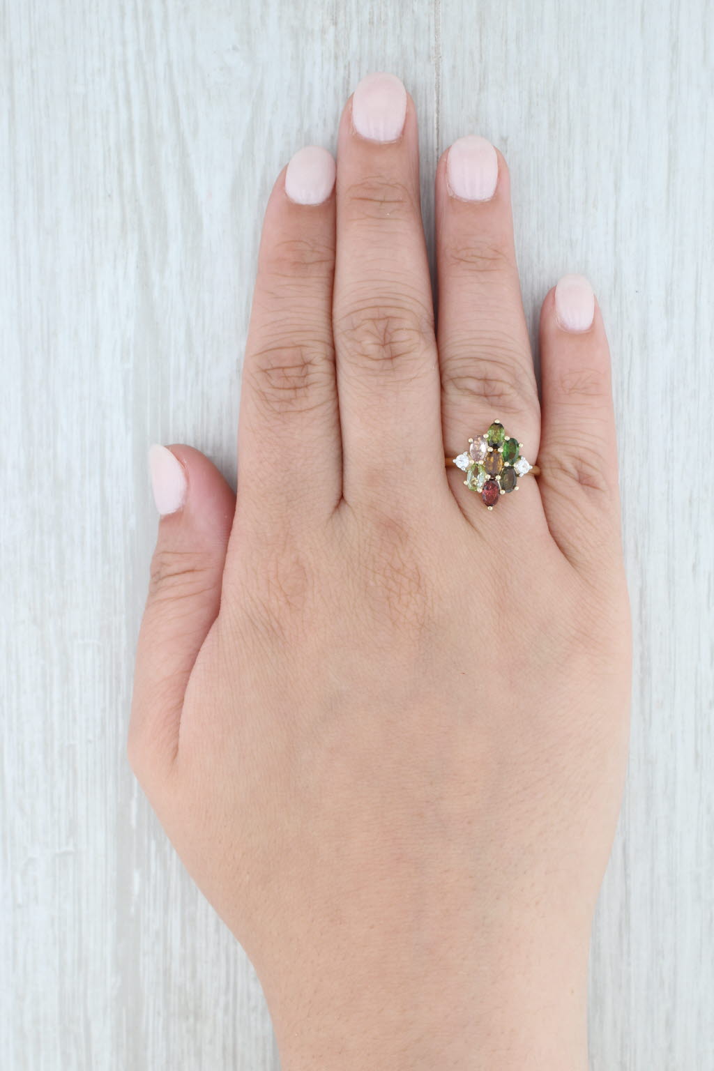 Light Gray 2.06ctw Multicolor Tourmaline Zircon Cluster Ring 10k Yellow Gold Size 7