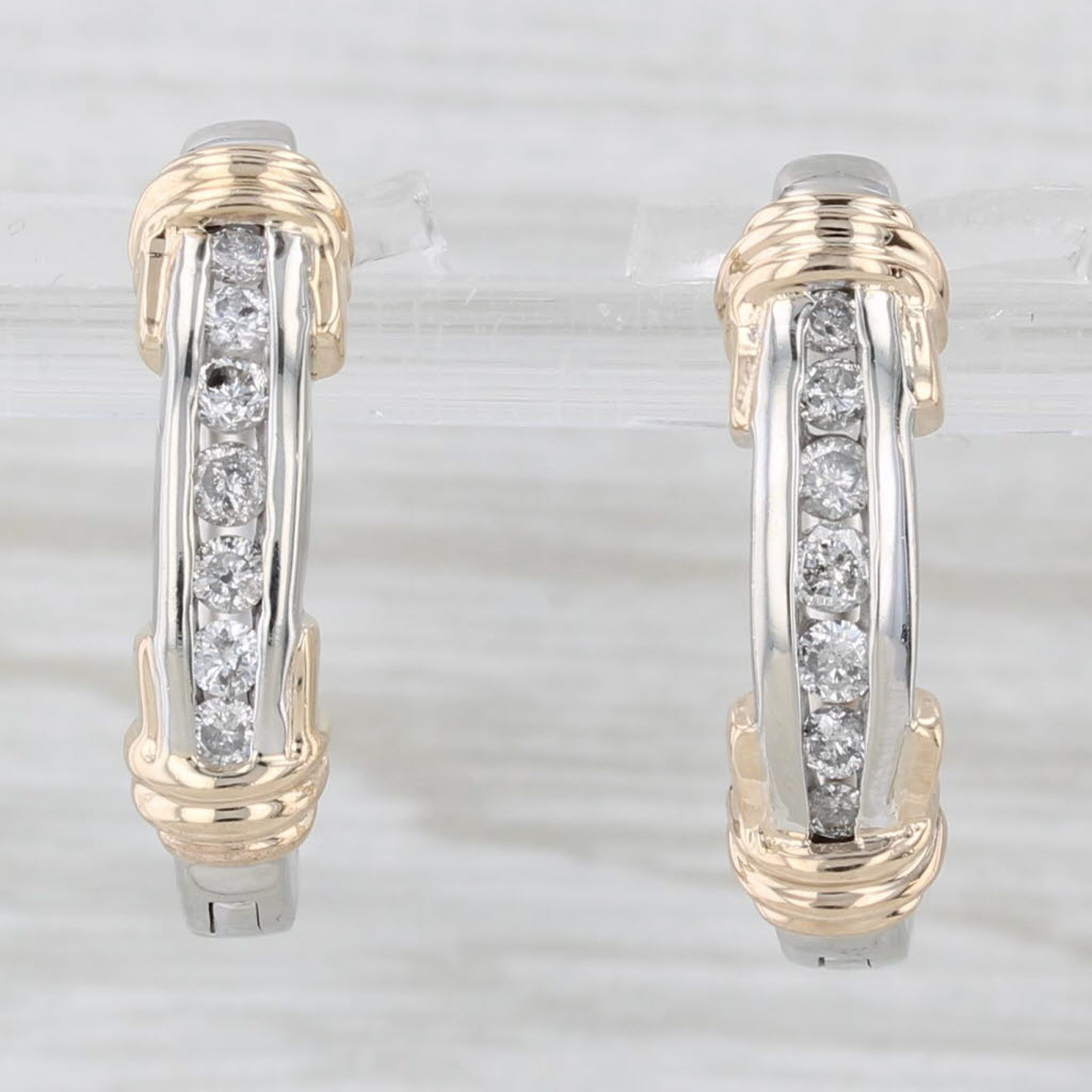 Light Gray 0.40ctw Diamond Hoop Earrings 10k White Yellow Gold Hinged Oval Hoops