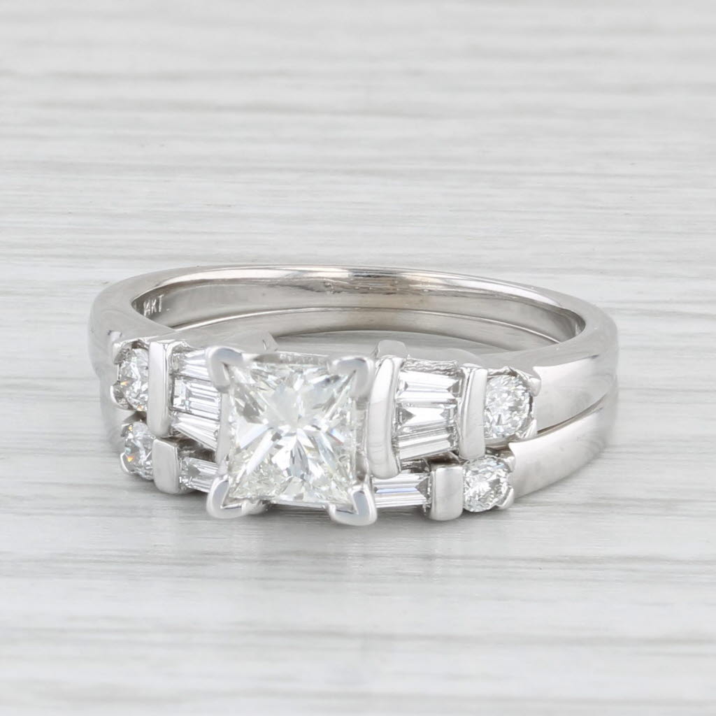 Light Gray 1.07ctw Diamond Princess Cut 14k White Gold Bridal Set Engagement Ring Size 7.25