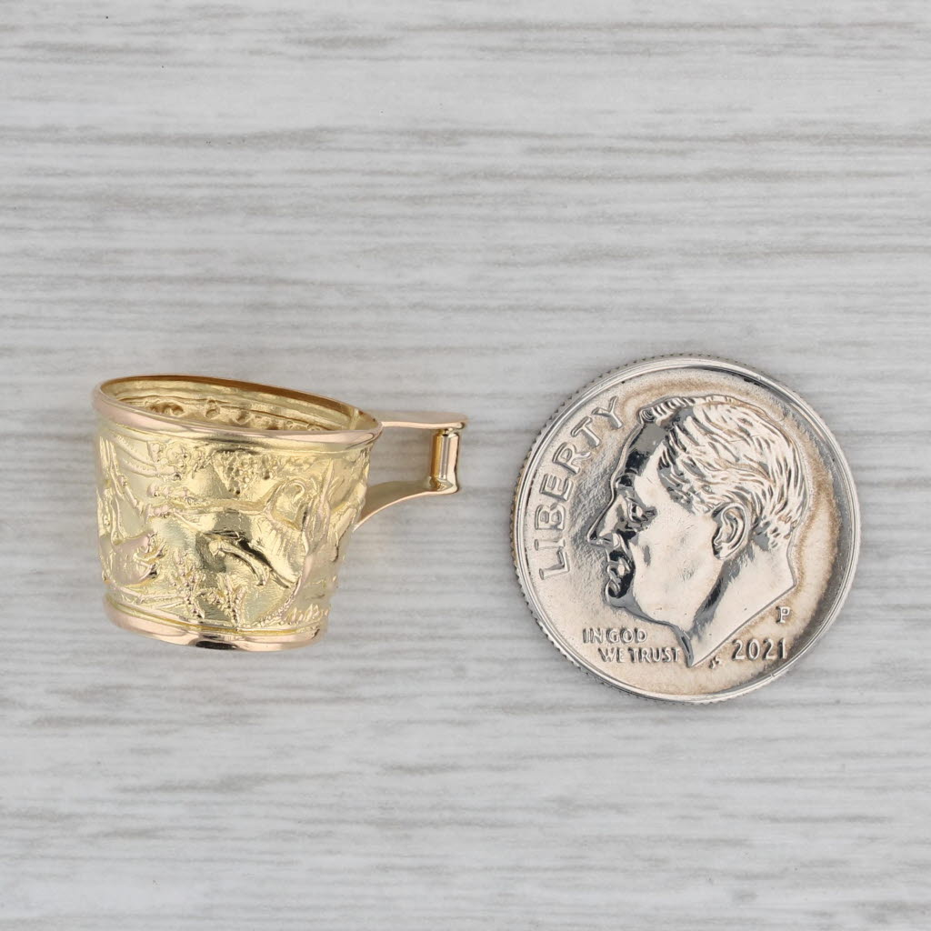 Gray Vintage Minoan Vapheio Greek Cup Mug Charm 18k Yellow Gold Souvenir Pendant