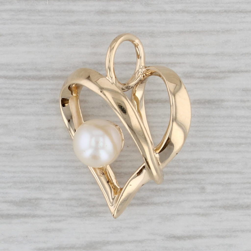 Gray Caged Cultured Pearl Heart Pendant 10k Yellow Gold