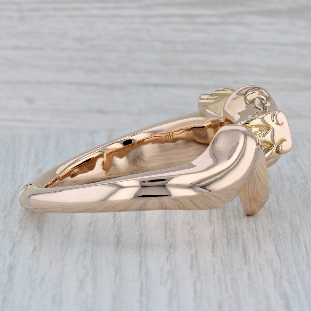 Gray Detailed Dragon Bangle Bracelet 14k Yellow Gold 6.5" Hinged Adjustable Statement