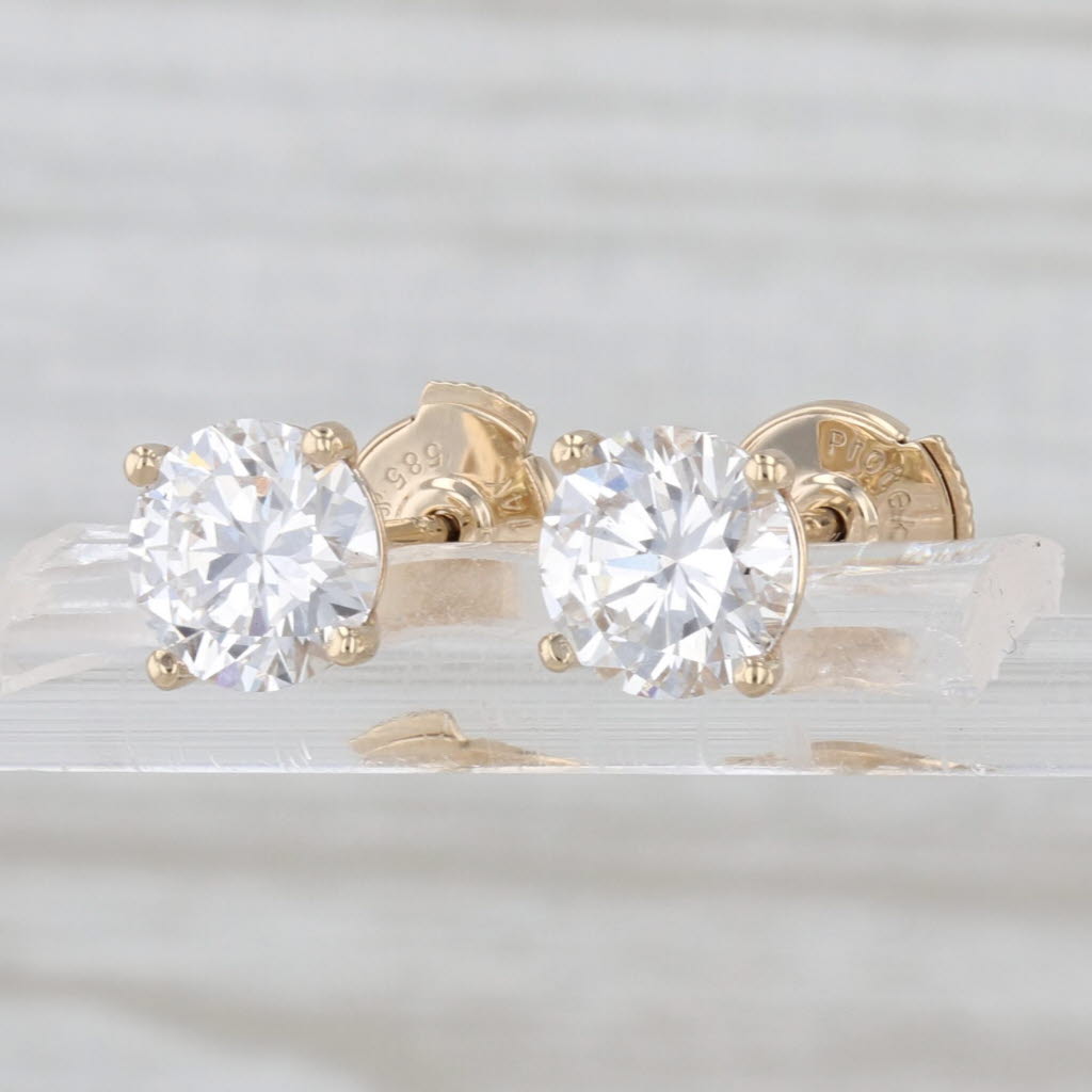 New 2.02ctw Round Lab Grown Diamond Solitaire Stud Earrings 14k Gold IGI Studs