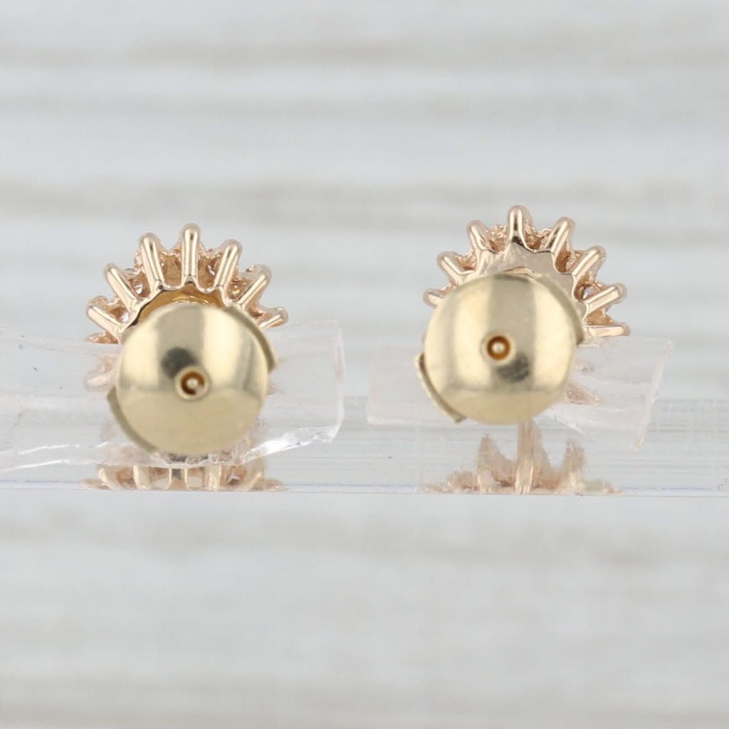 Opal Diamond Halo Stud Earrings 14k Yellow Gold Oval Cabochons Studs