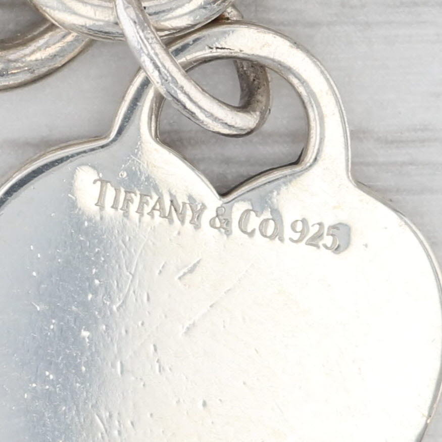 Light Gray Tiffany & Co Engravable Heart ID Tag Charm Bracelet Sterling Silver 7"