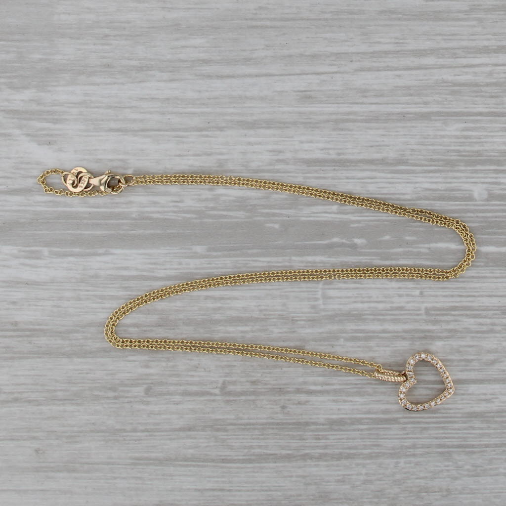 Effy Diamond Open Heart Pendant Necklace 14k Yellow Gold 17.75" Cable Chain