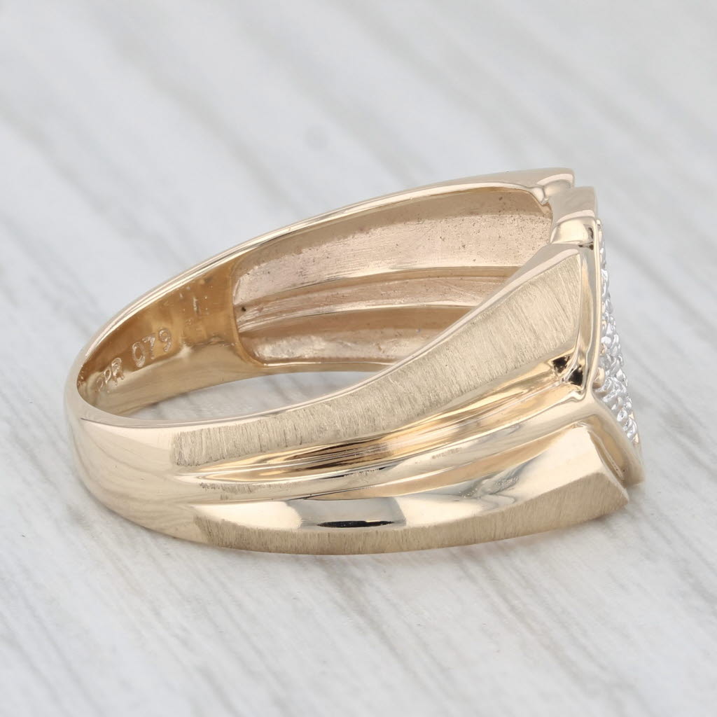 Light Gray Pave Diamond Signet Ring 10k Yellow Gold Size 8.5 Beveled Band