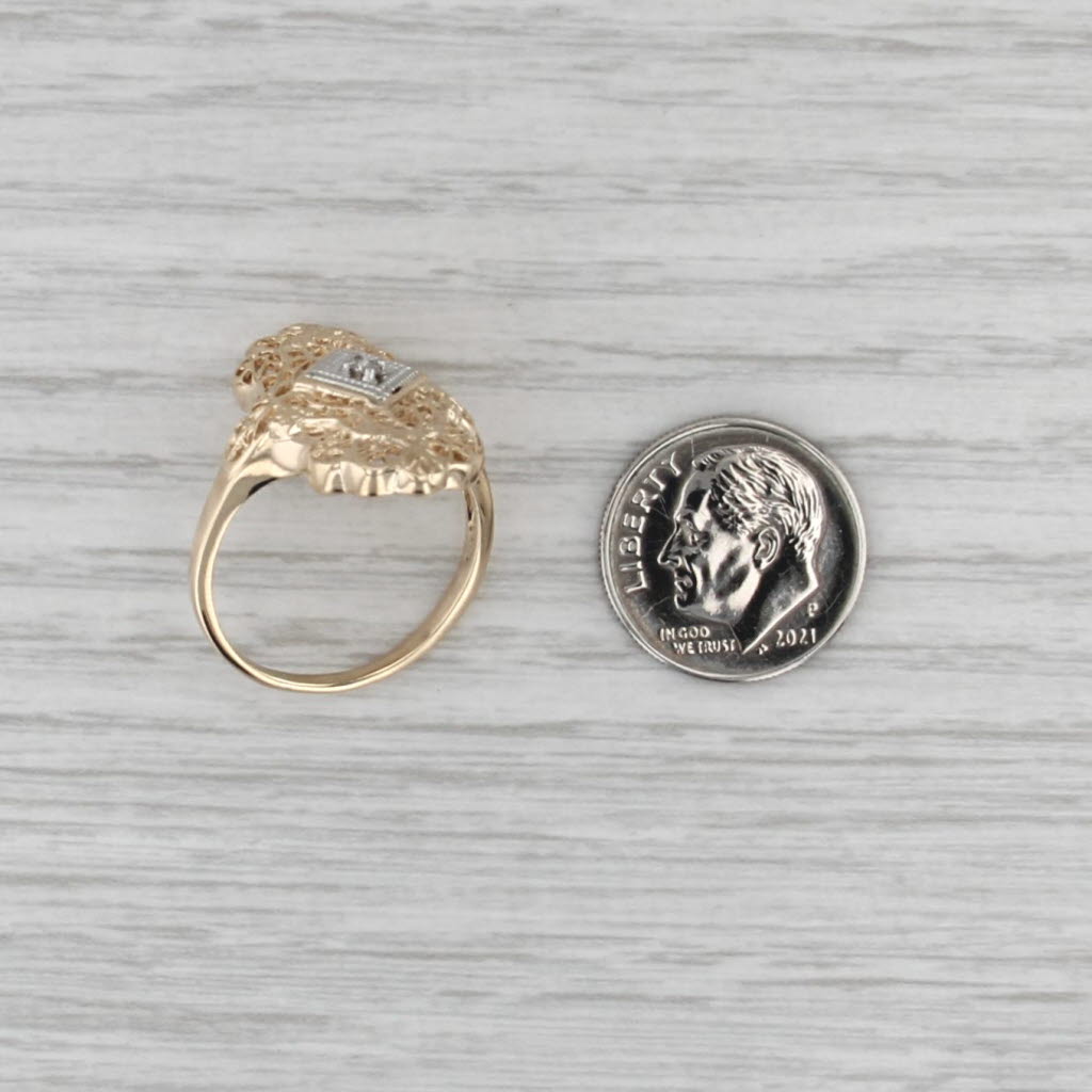 Vintage Filigree Diamond Ring 10k Yellow Gold Size 8.5