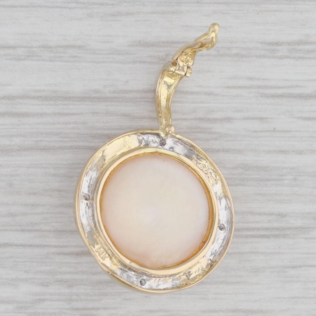 Gray Mabe Pearl Diamond Button Enhancer Pendant 14k Yellow Gold Clip Bail