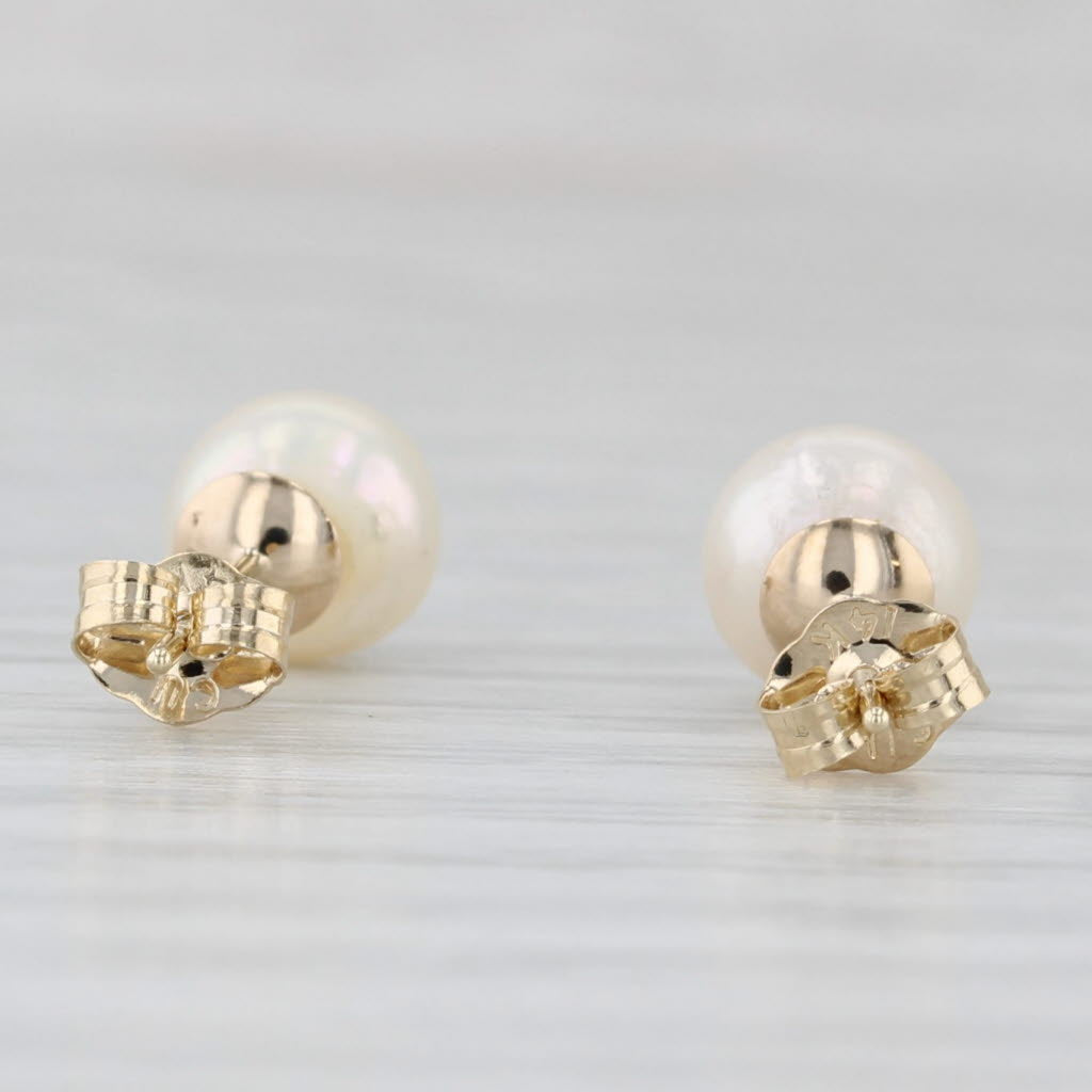 Light Gray 6.5mm Round Cultured Pearl Bead Stud Earrings 14k Yellow Gold