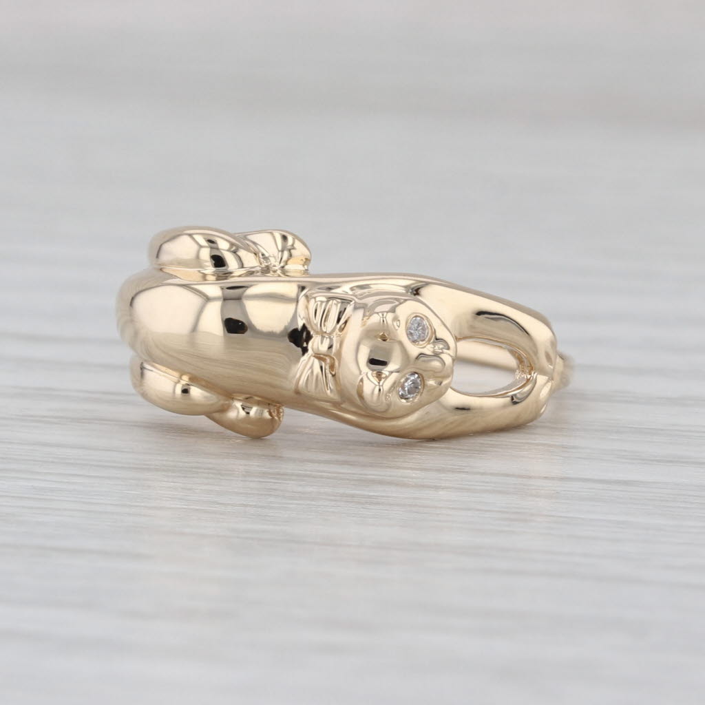 Diamond Eyed Stretching Cat Ring 14k Yellow Gold Size 8.25