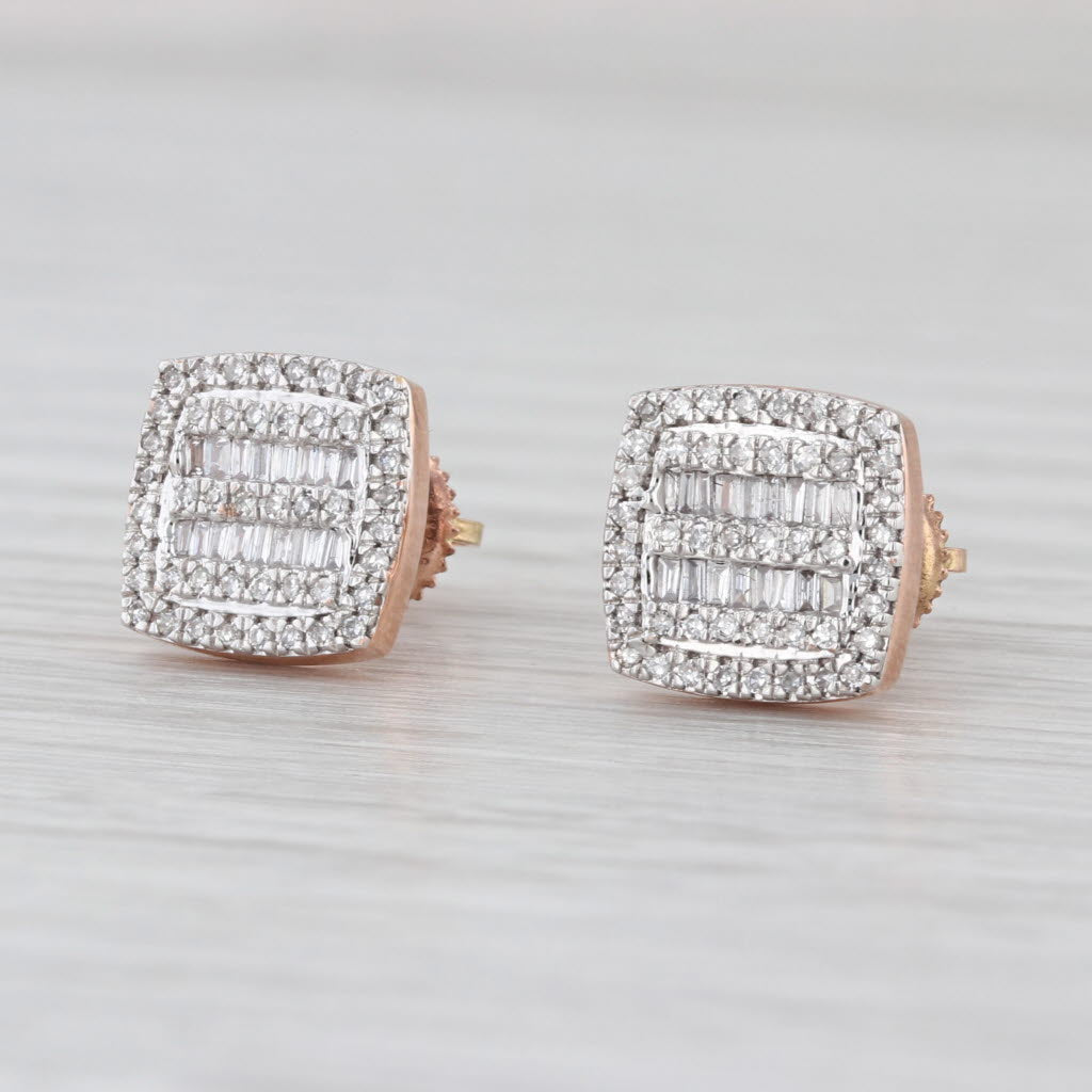 0.38ctw Pave Diamond Square Stud Earrings 10k Rose Gold Screw Backs Studs