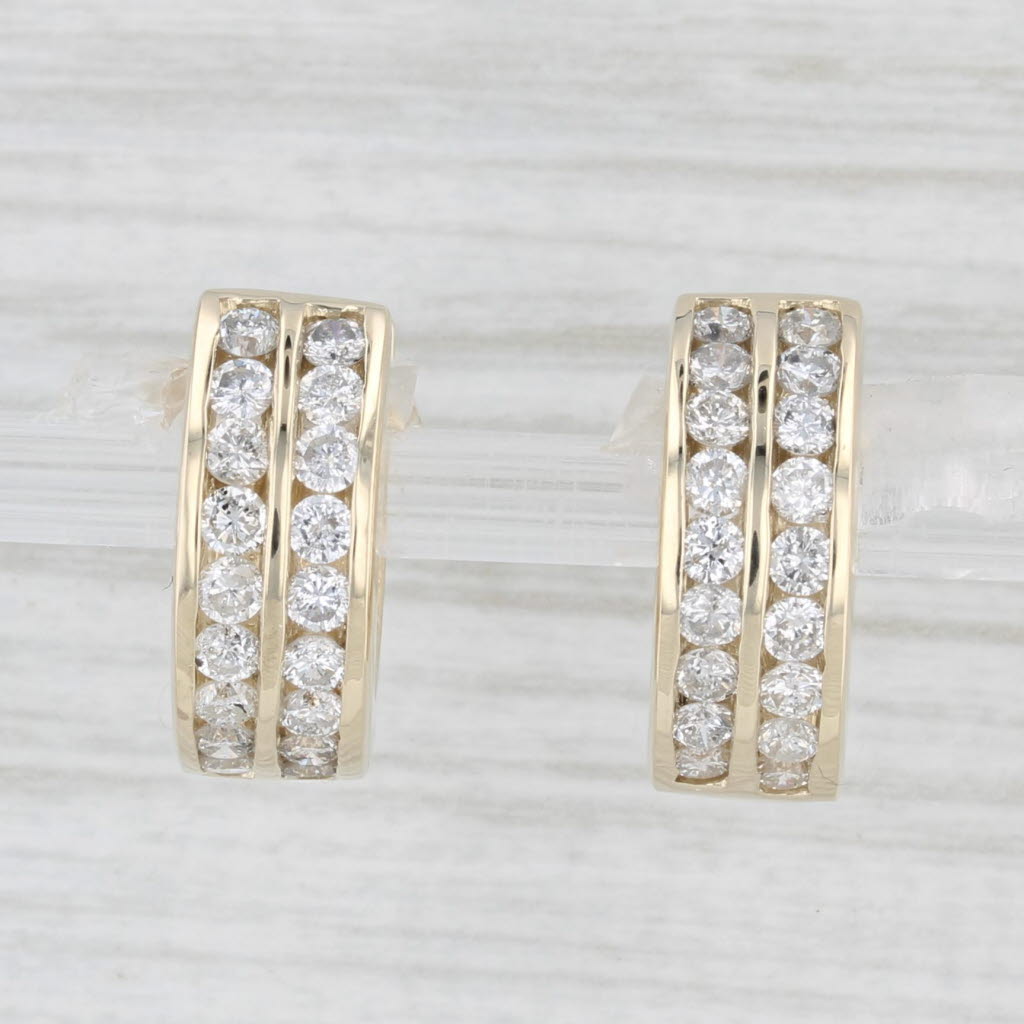 Light Gray 1ctw Diamond Hoop Huggie Earrings 14k Yellow Gold Snap Top Hinged Round Hoops