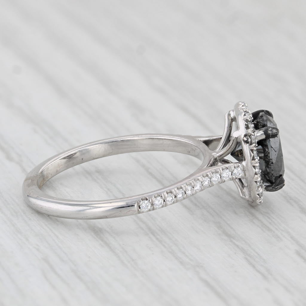 Light Gray New 2.08ctw Round Black White Diamond Halo Ring 18k White Gold Sz 6.5 Engagement