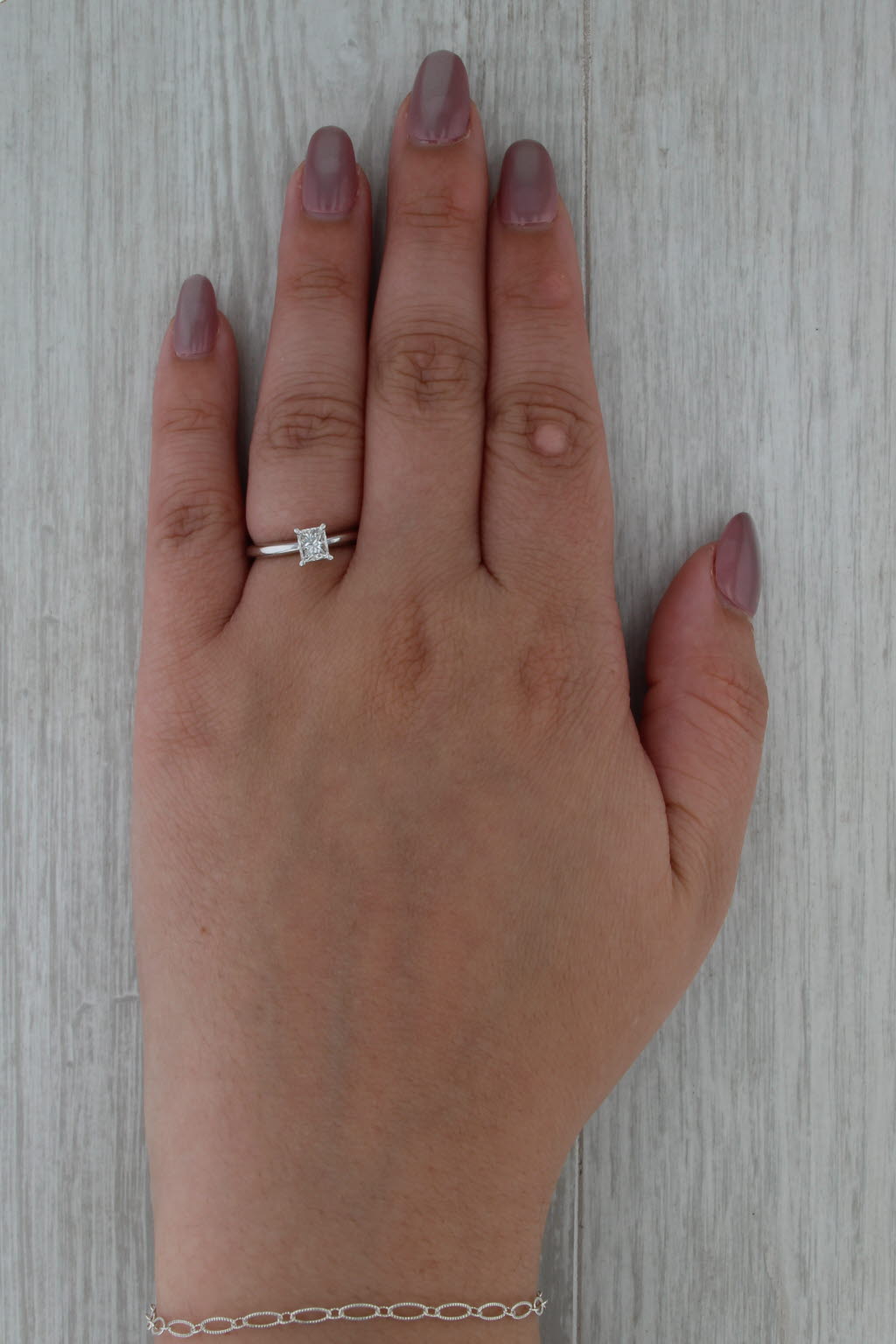 0.54ct Diamond Princess Solitaire Engagement Ring 14k White Gold Size 5.75