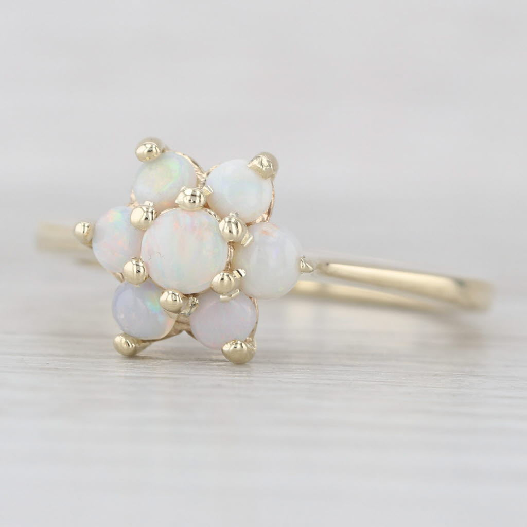 Light Gray Opal Flower Cluster Ring 10k Yellow Gold Size 6 Round Cabochons
