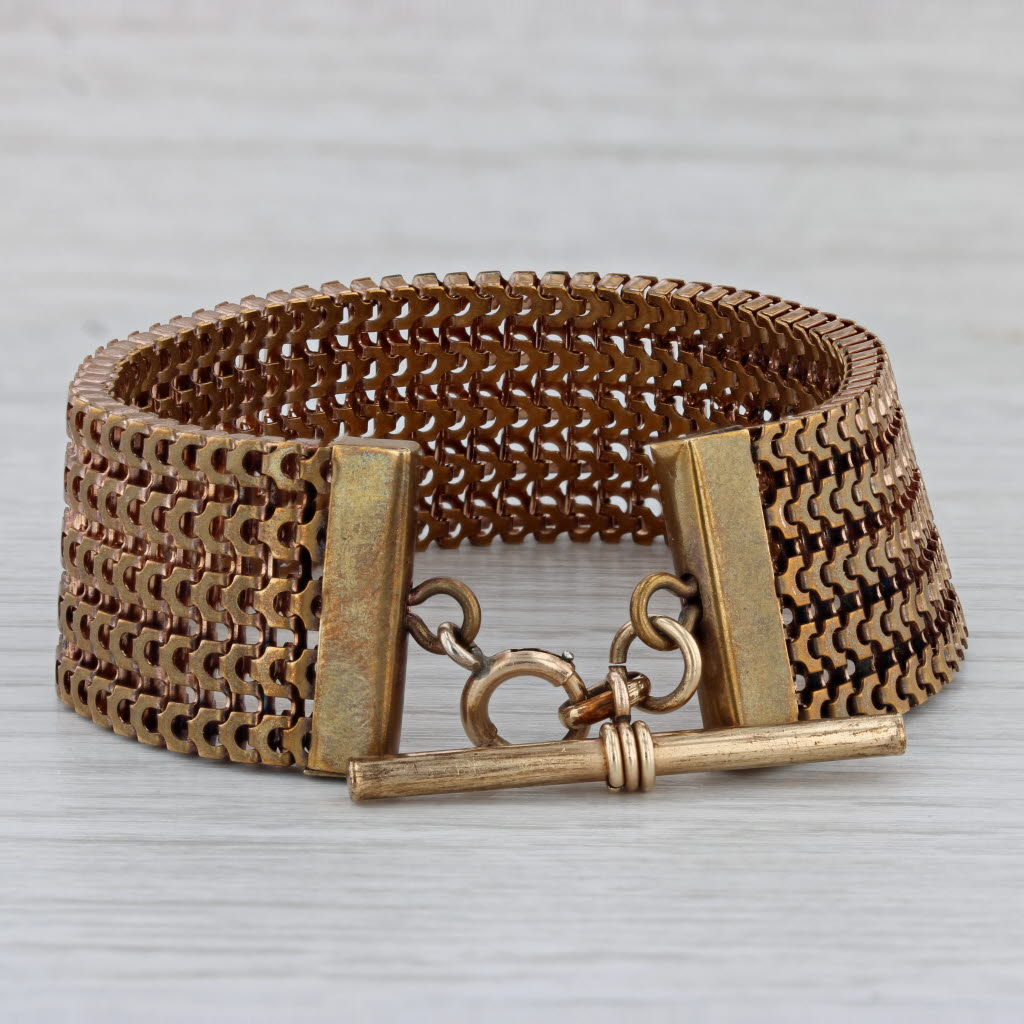 Gray Vintage Mesh Chain Watch Fob Chain Bracelet Gold Filled 8"