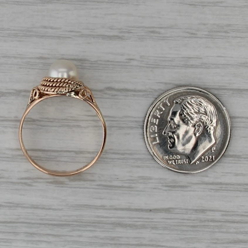 Cultured Pearl Solitaire Ring 14k Yellow Gold Size 5.5