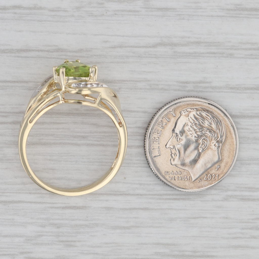 Gray 1.30ctw Trillion Peridot Diamond Bypass Ring 10k Yellow Gold Size 7