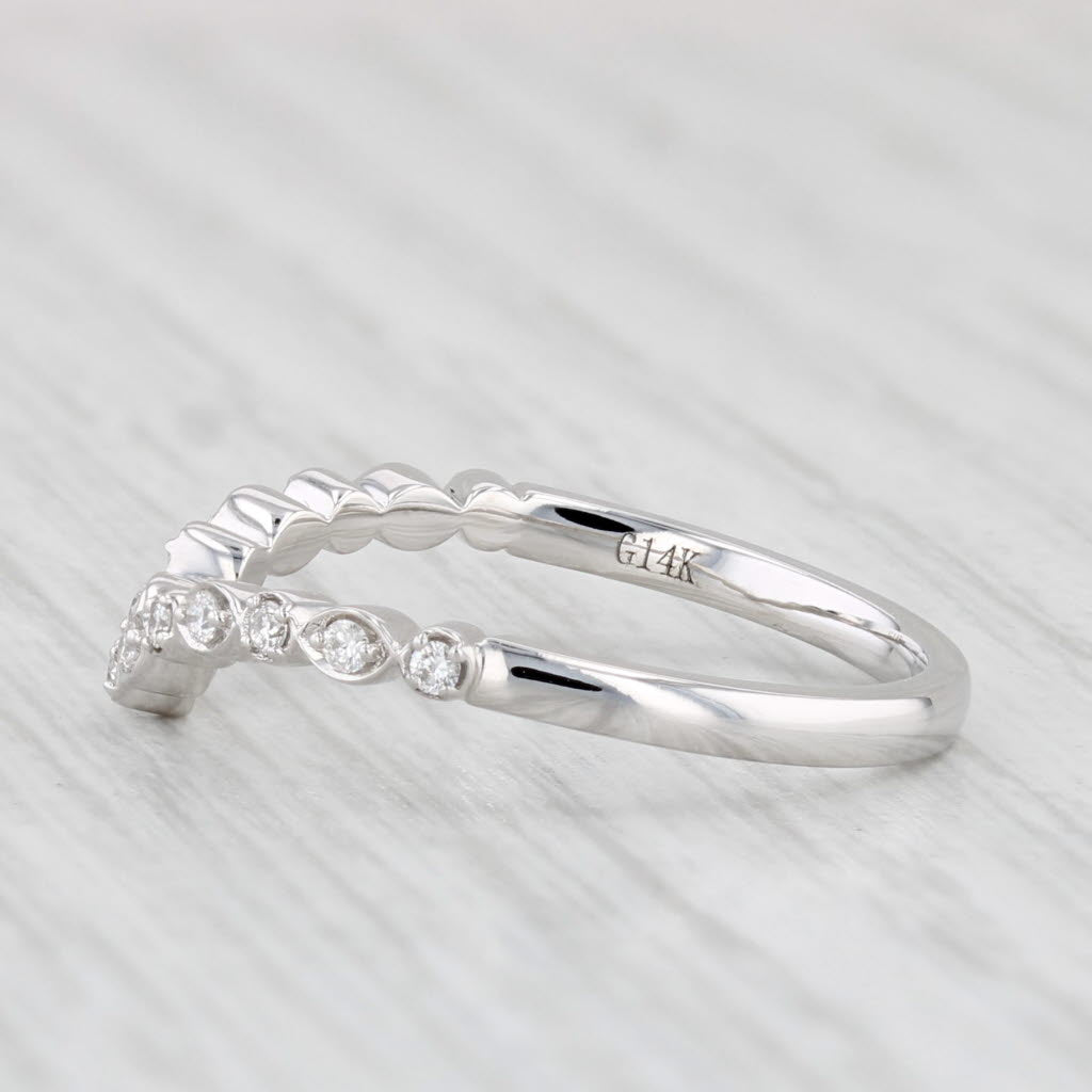 Light Gray New 0.10ctw Diamond Ring 14k White Gold Contoured V Guard Size 6.5 Wedding Band
