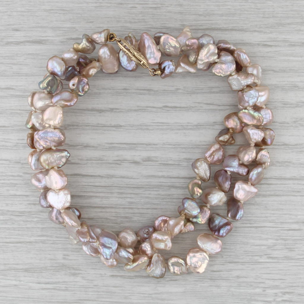 Baroque Pink Freshwater Pearl Bead Single Strand Necklace 14k Gold 28"