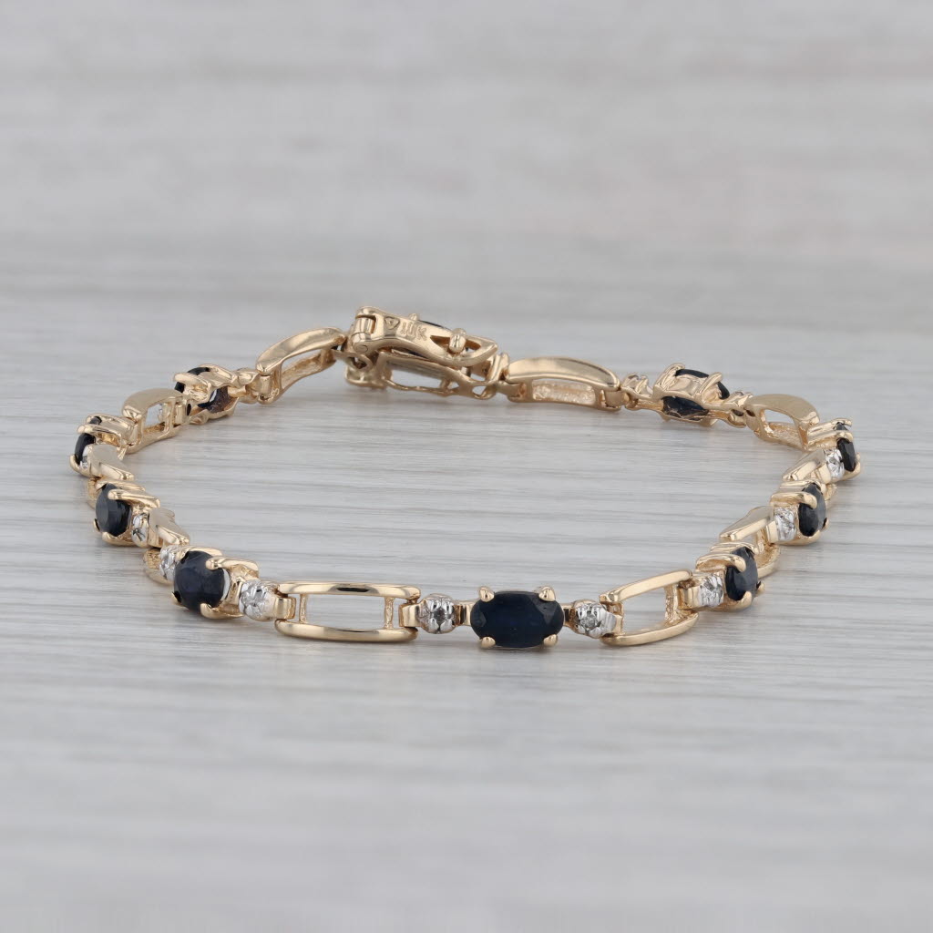 Gray 3.08ctw Blue Sapphire Diamond Bracelet 10k Yellow Gold 7" 3.3mm
