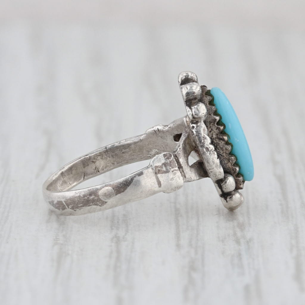 Imitation Turquoise Ring Vintage Oval Cabochon Solitaire Sterling Silver Sz 4.25