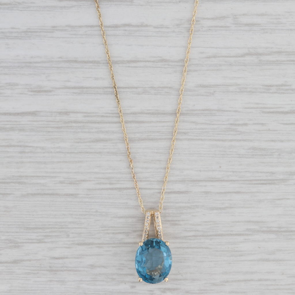 Gray 3.79ctw London Blue Topaz Diamond Pendant Necklace 10k Gold 17.5" Rope Chain