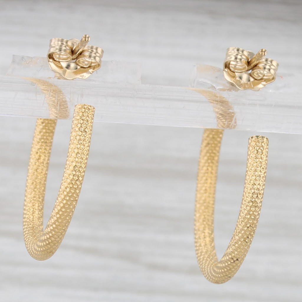 Light Gray Textured Hoop Earrings 14k Yellow Gold Round Hoops 20.3 x 2 mm