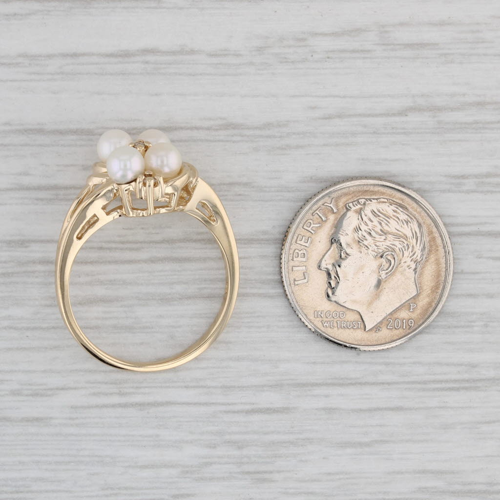 Gray Cultured Pearl Diamond Cluster Ring 10k Yellow Gold Size 6