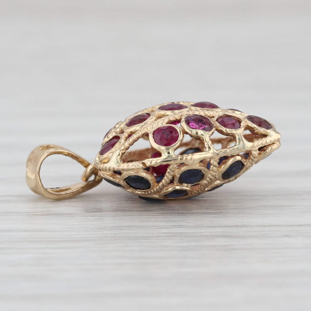 1.20ctw Blue Sapphire Red Ruby Reversible Pendant 14k Yellow Gold