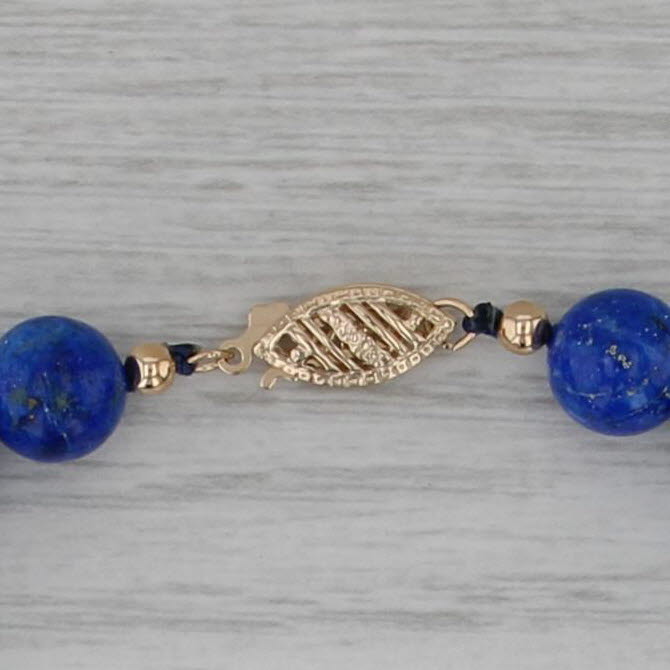 Blue Lapis Lazuli Bead Bracelet 14k Yellow Gold 7.25" 8mm