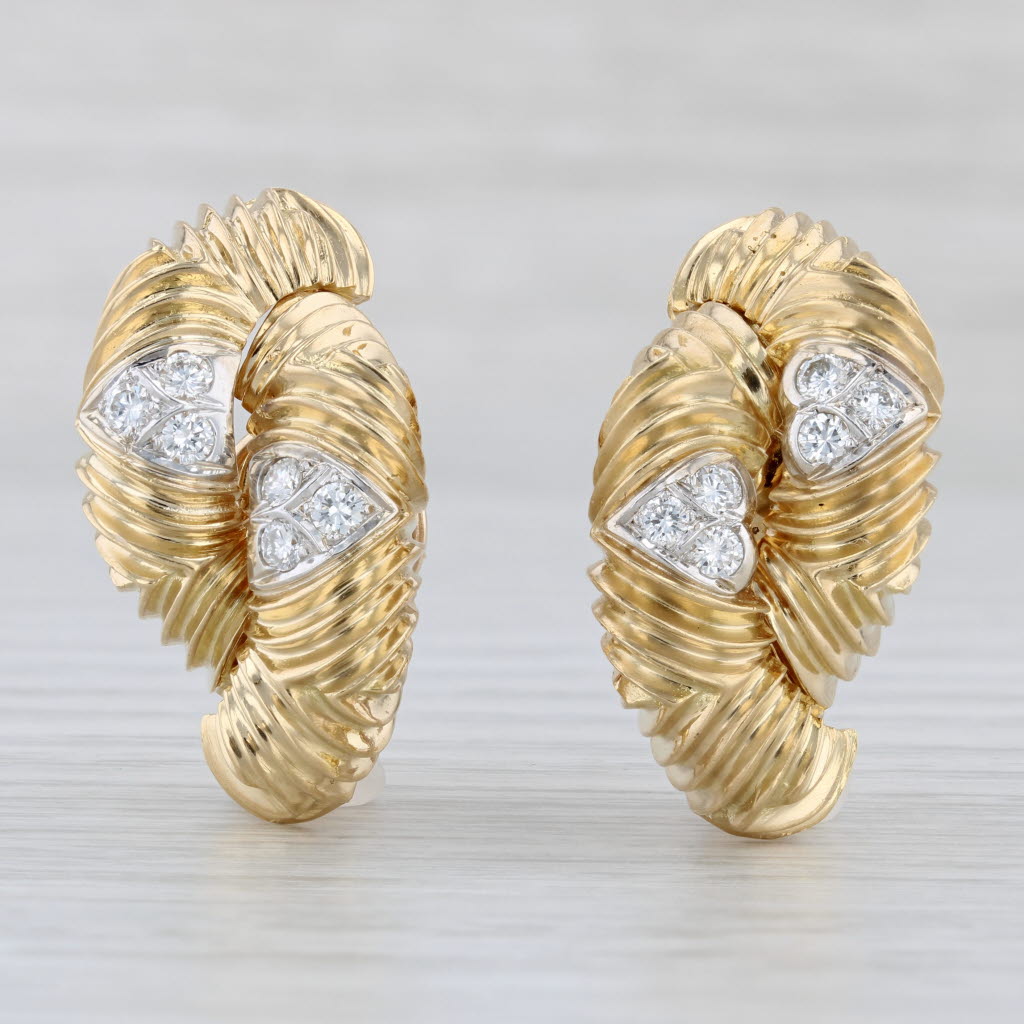 Light Gray 0.46ctw Diamond Heart Half Hoop Earrings 18k Yellow Gold Clip-On Statement Drops