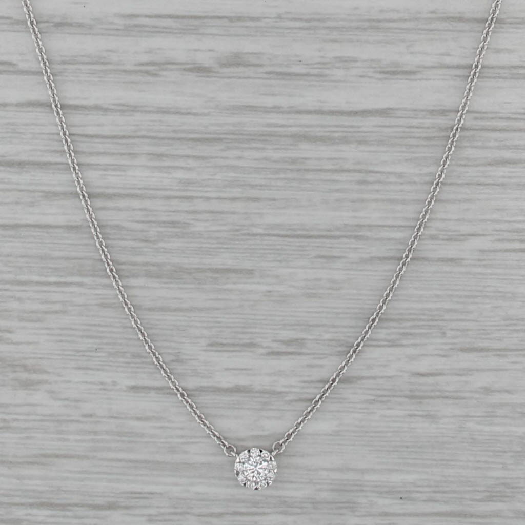 New Memoire 0.18ctw Diamond Cluster Necklace 18k White Gold 16"-18" Cable Chain