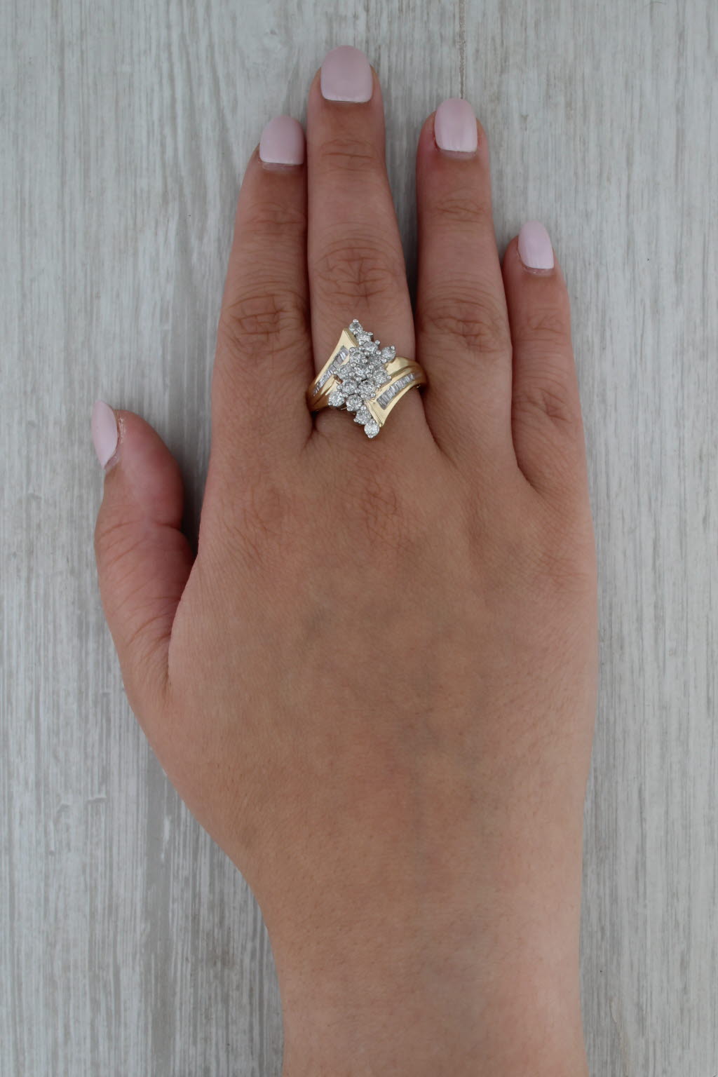 1.29ctw Diamond Cluster Cocktail Ring 14k Yellow Gold Bypass Size 9.75