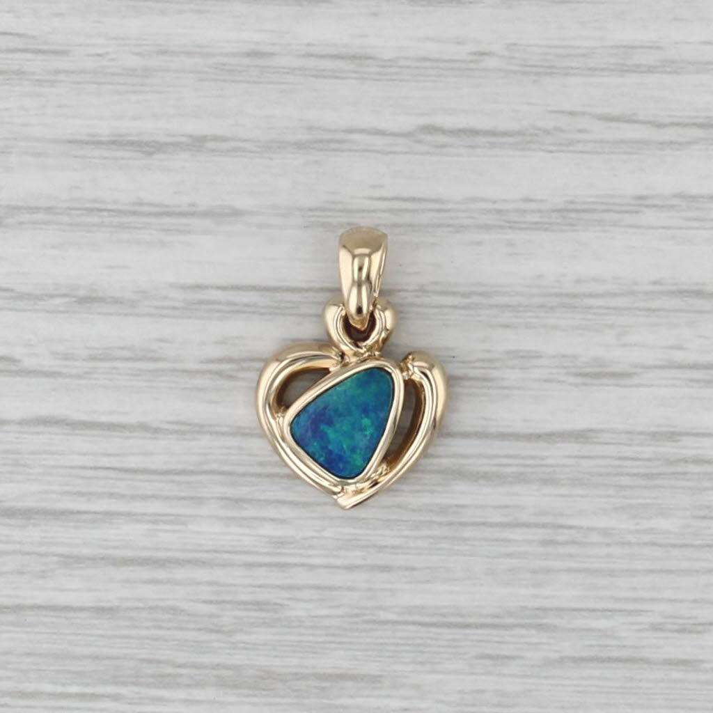 Blue Green Opal Heart Pendant 14k Yellow Gold